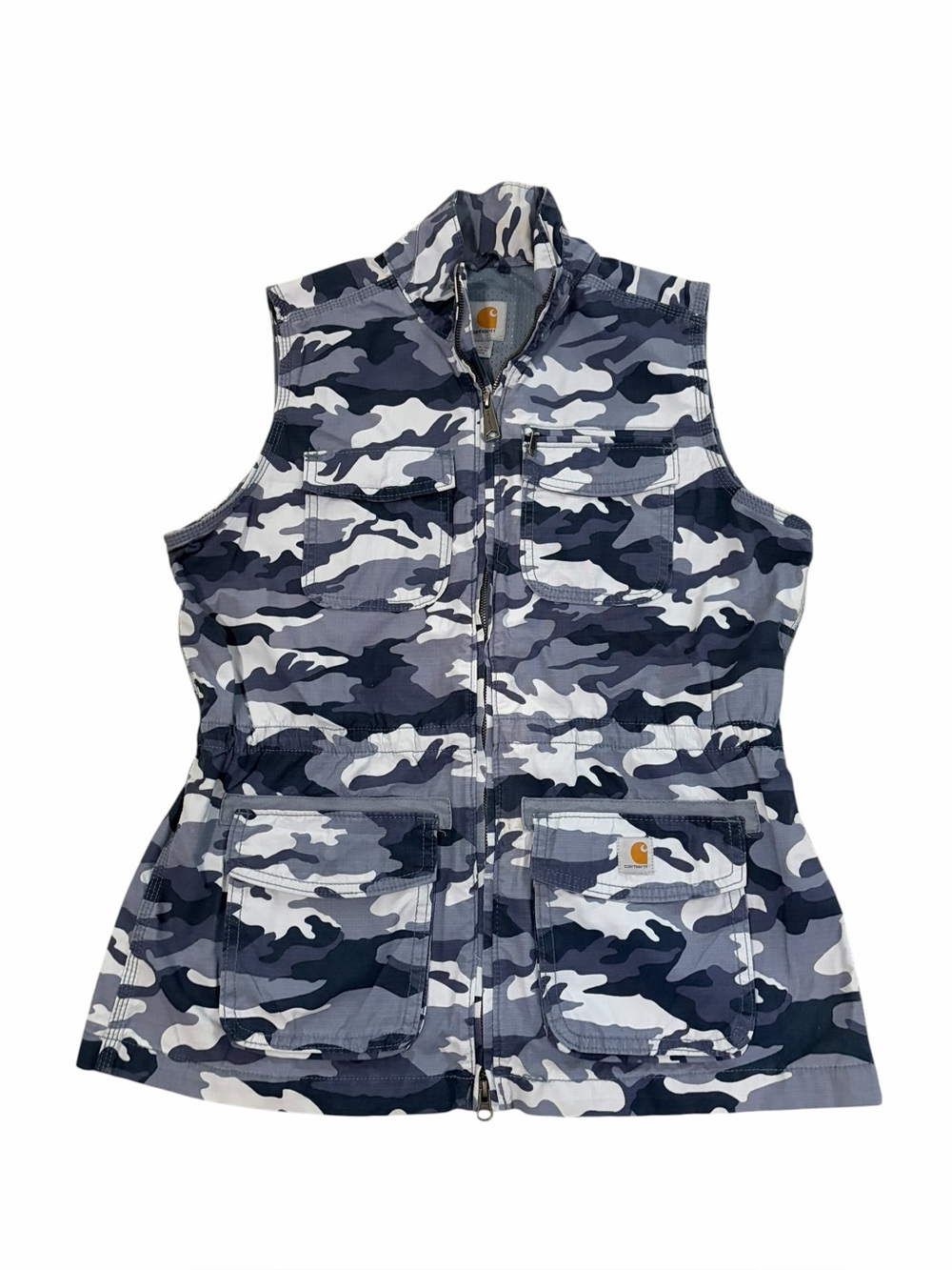 Carhartt Camo Zip Up Vest Womens Large Gray White Outdoors Camouflage